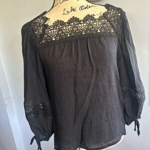 Elegant Black Lace Trim Blouse